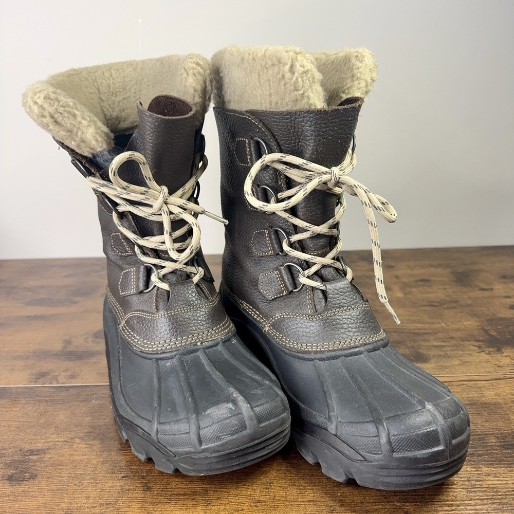 Sorel Men's Brown Black Alaska Leather Lace Up Warm Winter Boots Size 8